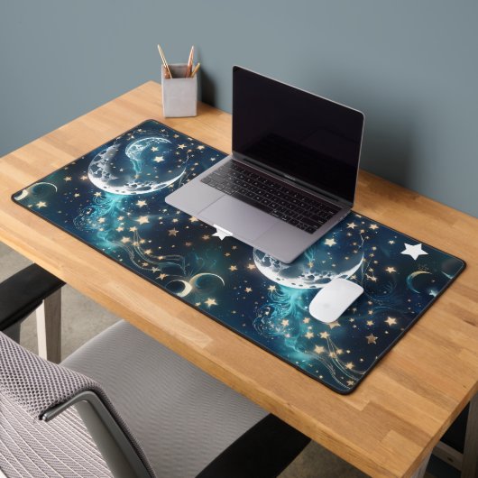 Desk Mat – Luxury Icy Blue Celestial Moon Phases デスクマット (オフィス2)