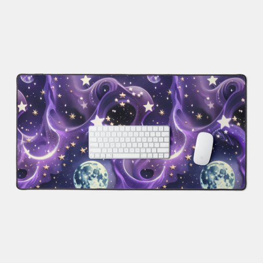 Desk Mat – Luxury Purple Celestial Moon Phases デスクマット (キーボード&マウス)