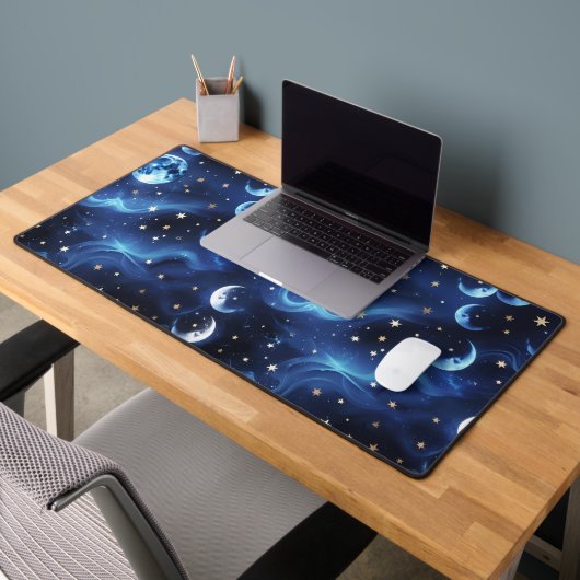Desk Mat – Luxury Sapphire Blue Celestial Moon デスクマット (オフィス2)