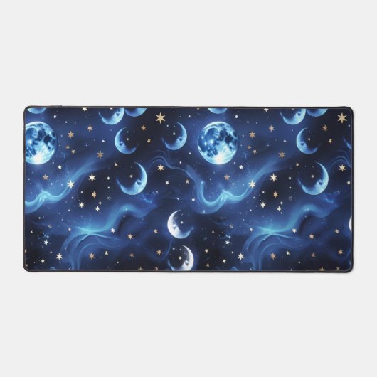 Desk Mat – Luxury Sapphire Blue Celestial Moon デスクマット (正面)