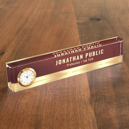 Desk Nameplate with Clock Elegant Luxurious Gold デスクネームプレート (側面)