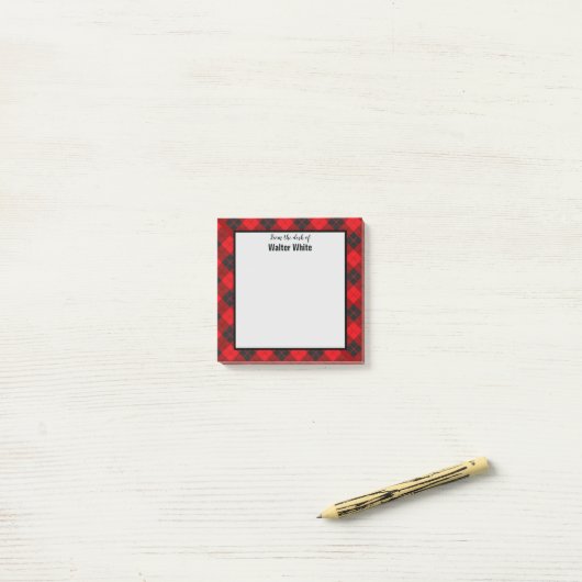 Desk of Red Plaid Flannel Post-it Notes ポストイット (デスク上)
