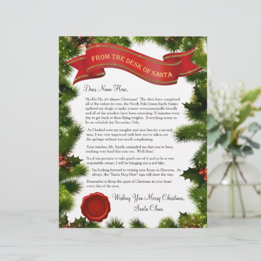 Desk of Santa Letter with Seal – 編集可能 (スタンド正面)