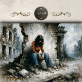 Desolate Urban Woman Blue Decoupage 薄葉紙