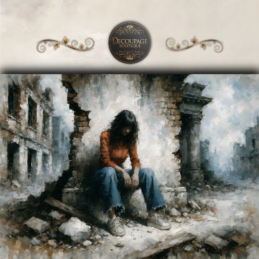 Desolate Urban Woman Blue Decoupage 薄葉紙