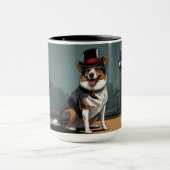 Dessin chien berger australien dans une rue マグカップ (中央)