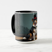 Dessin chien berger australien dans une rue マグカップ (正面左)