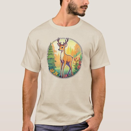 Dessin d’un cerf dans la forêt. tシャツ (正面)