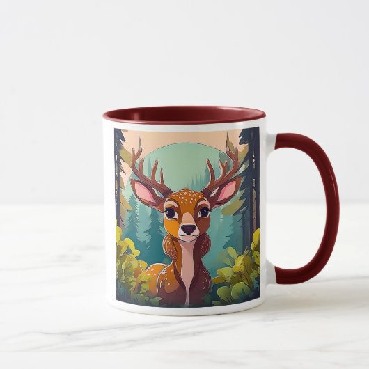 Dessin de Cerf Mignon dans la Forêt. マグカップ (右)