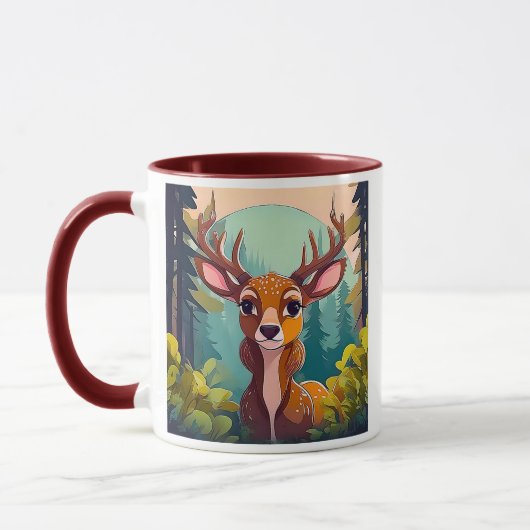 Dessin de Cerf Mignon dans la Forêt. マグカップ (左)