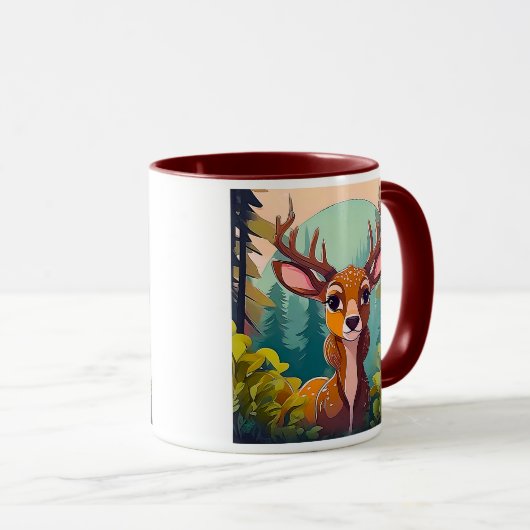 Dessin de Cerf Mignon dans la Forêt. マグカップ (正面右)