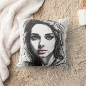 Dessin du portrait d'une femme クッション (ブランケット)