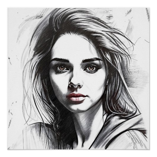 Dessin du portrait d'une femme ポスター (正面)