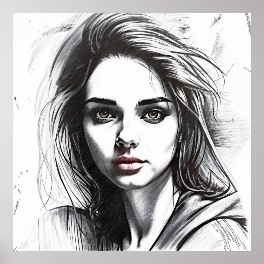 Dessin du portrait d'une femme ポスター (正面)