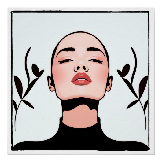 Dessin du visage d'une femme aux cheveux courts ポスター (正面)