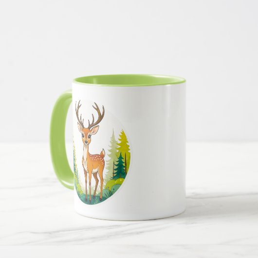 Dessin d'un cerf tout mignon dans la forêt. マグカップ (正面左)