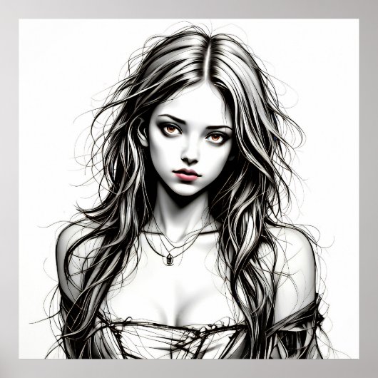 Dessin d'une jeune femme grunge.  ポスター (正面)