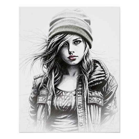 Dessin d'une jeune femme grunge ポスター (正面)