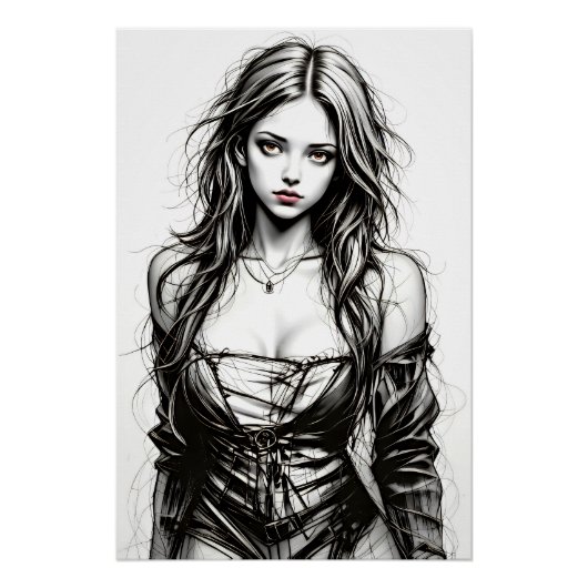 Dessin d'une jeune femme grunge.  ポスター (正面)