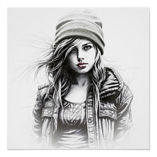 Dessin d'une jeune femme grunge ポスター (正面)
