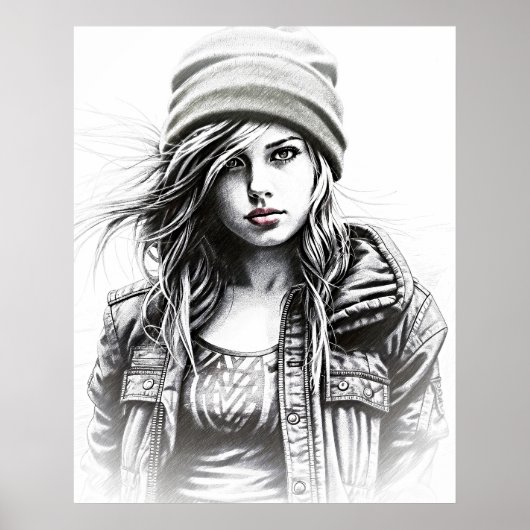 Dessin d'une jeune femme grunge ポスター (正面)