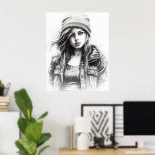 Dessin d'une jeune femme grunge ポスター (ホームオフィス)