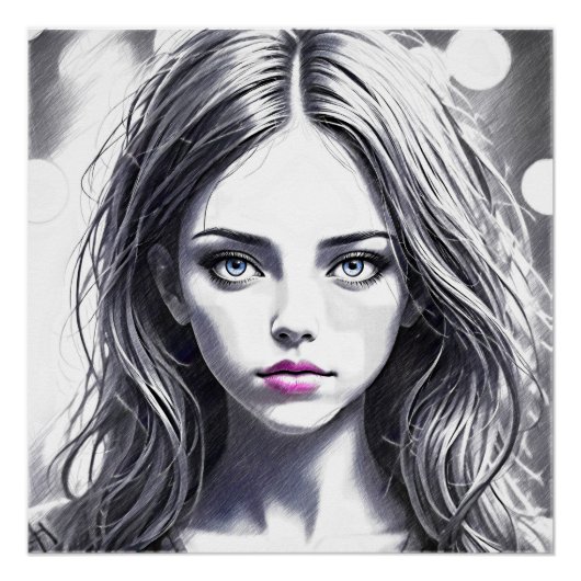 Dessin d'une jeune fille au regard envoûtant ポスター (正面)