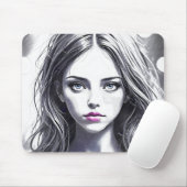  Dessin d'une jeune fille au regard envoûtant マウスパッド (マウス)