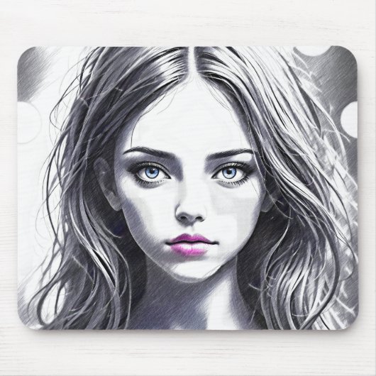  Dessin d'une jeune fille au regard envoûtant マウスパッド (正面)