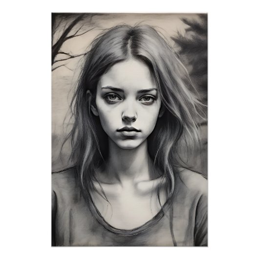 Dessin d'une jeune fille mélancolique.  ポスター (正面)