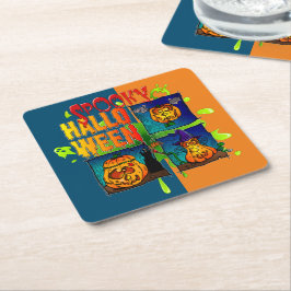 Dessous-de-verre Carré En Papier Spooky Halloween スクエアペーパーコースター