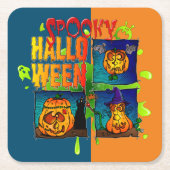 Dessous-de-verre Carré En Papier Spooky Halloween スクエアペーパーコースター (正面)