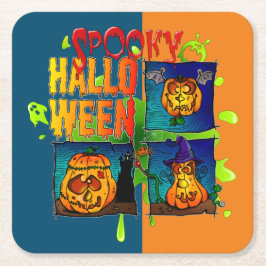 Dessous-de-verre Carré En Papier Spooky Halloween スクエアペーパーコースター