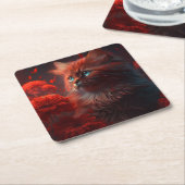 Dessous de verre chat fleur スクエアペーパーコースター (アングル)