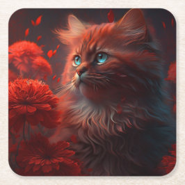 Dessous de verre chat fleur スクエアペーパーコースター