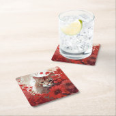 Dessous de verre chat fleur スクエアペーパーコースター (インサイチュ)