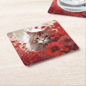 Dessous de verre chat fleur スクエアペーパーコースター (アングル)