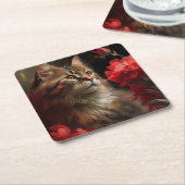 Dessous de verre chat fleur スクエアペーパーコースター (アングル)