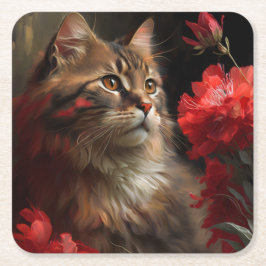 Dessous de verre chat fleur スクエアペーパーコースター