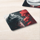 Dessous de verre chat fleur le regard スクエアペーパーコースター (アングル)