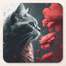 Dessous de verre chat fleur le regard