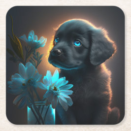  Dessous de verre chien fleur スクエアペーパーコースター