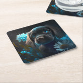 Dessous de verre chien fleur スクエアペーパーコースター (アングル)