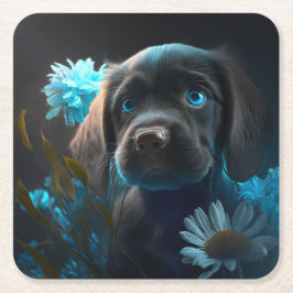 Dessous de verre chien fleur スクエアペーパーコースター