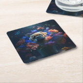 Dessous de verre chien fleur スクエアペーパーコースター (アングル)