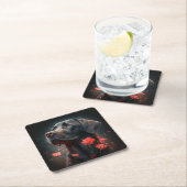 Dessous de verre chien fleur スクエアペーパーコースター (インサイチュ)