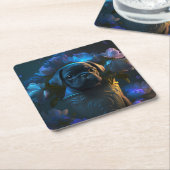 Dessous de verre chien fleur スクエアペーパーコースター (アングル)