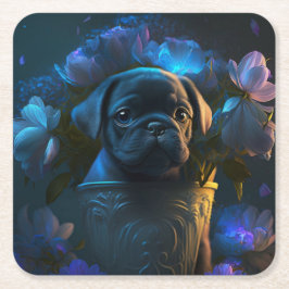 Dessous de verre chien fleur スクエアペーパーコースター