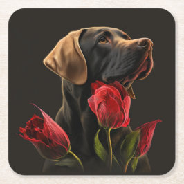 Dessous de verre chien fleur スクエアペーパーコースター