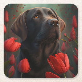 Dessous de verre chien fleur スクエアペーパーコースター